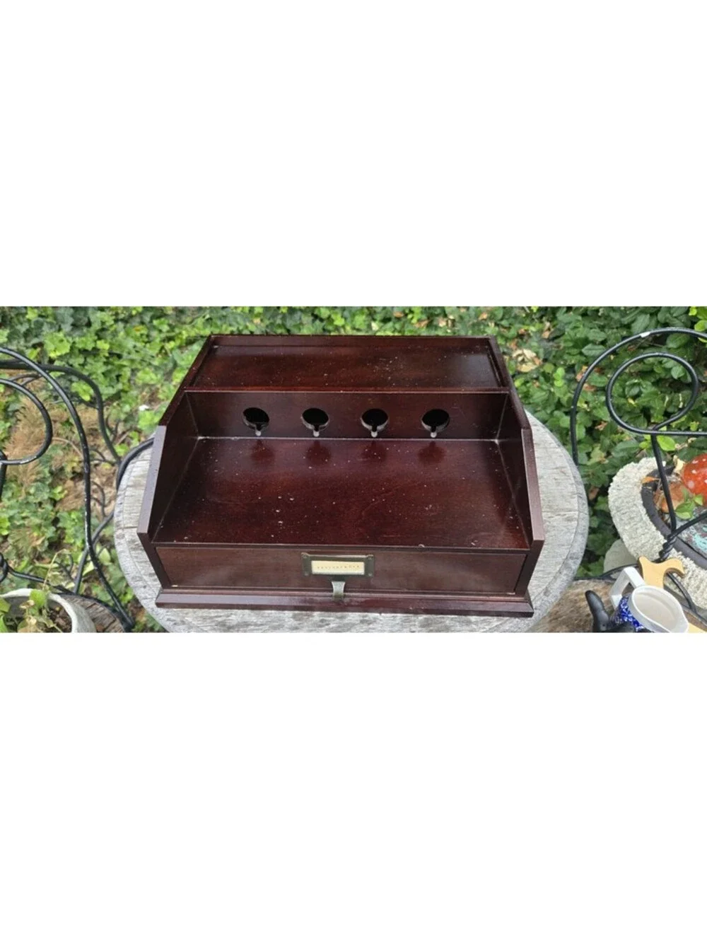 Pottery Barn Dark Wood Charging Station Desk Organizer Storage Drawer 6 Outlets